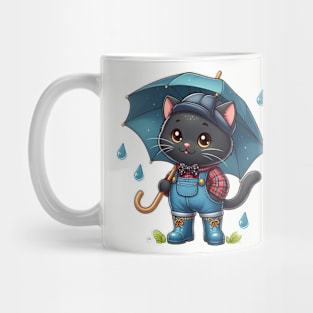 Cute cat in rain boots with umbrella Mug